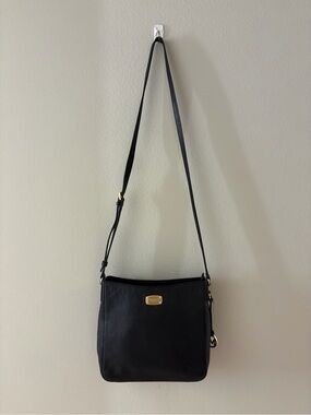 Michael Kors Black Pebbled Leather Crossbody with Gold Plaque